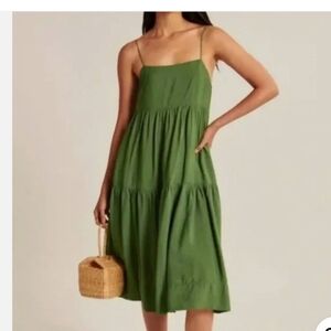 Abercrombie & Fitch Olive Green Trapeze Midi Dress